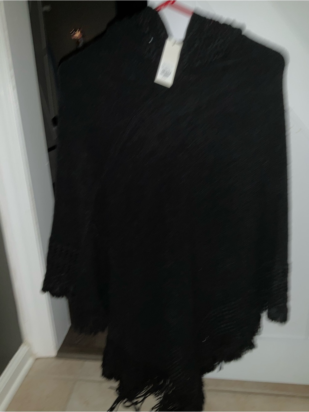Francesca's Collections Black Knit Fringe Poncho